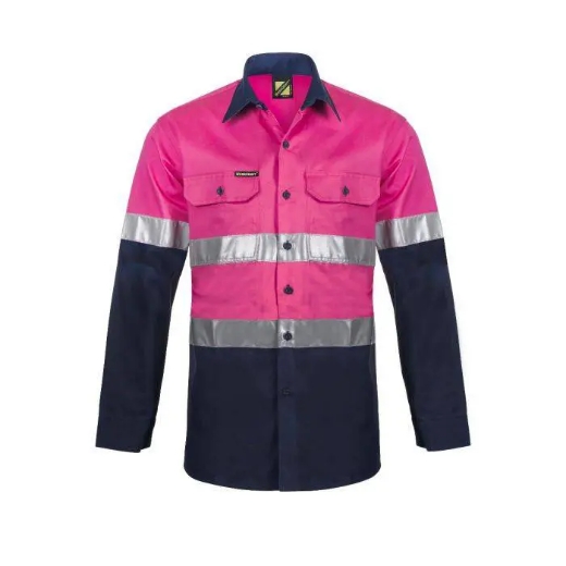 Picture of WorkCraft, Lightweight Two Tone Long Sleeve Vented Cotton Drill Shirt With CSR Reflective Tape - Night Use Only